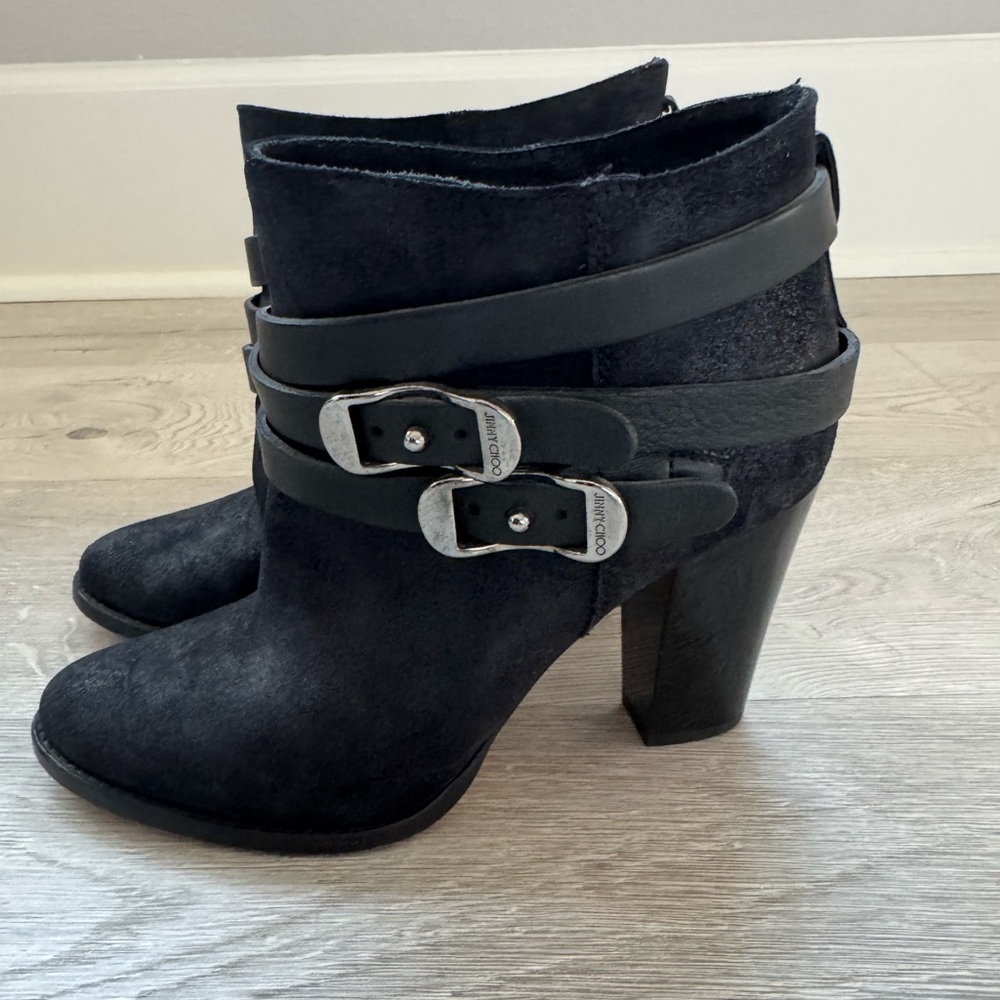 Jimmy Choo Black Heeled Boots with Buckles - Picture 2 of 8